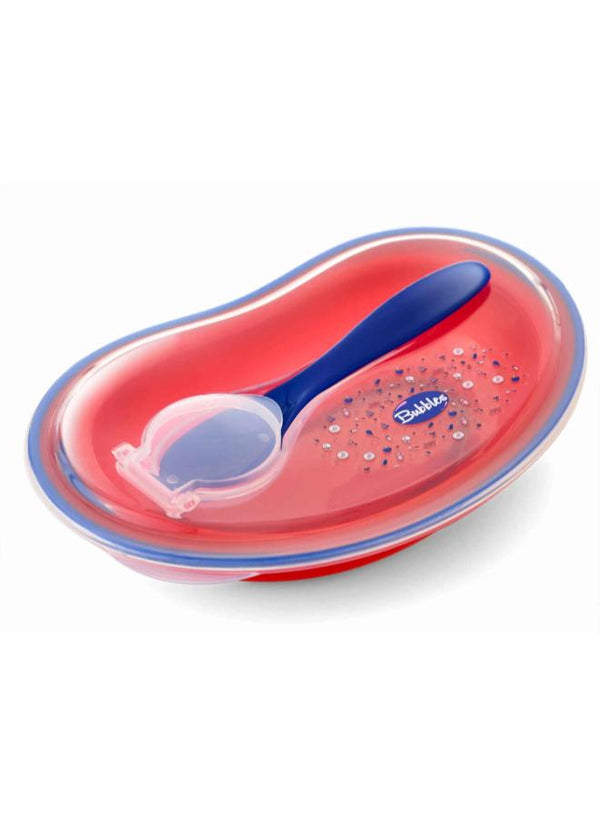 بابلز طبق بغطا ومعلقة احمر