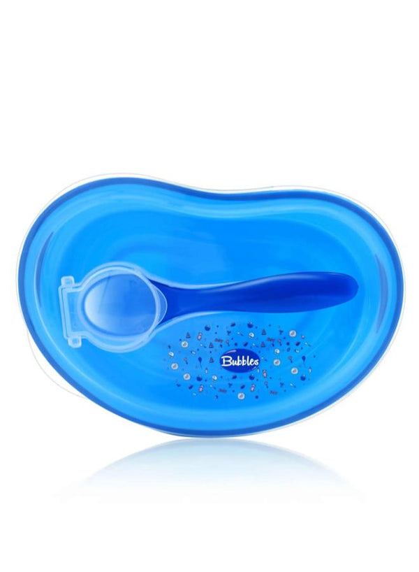 بابلز طبق بغطا ومعلقة ازرق