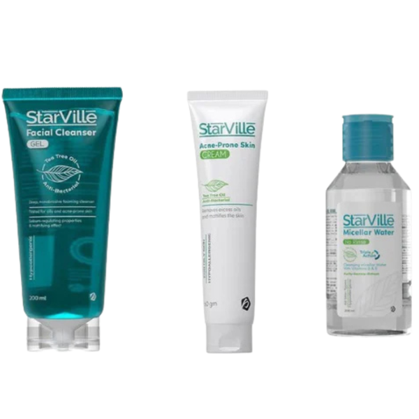 Starville Facial Cleansear Gel+ Acne Cream +Micelar